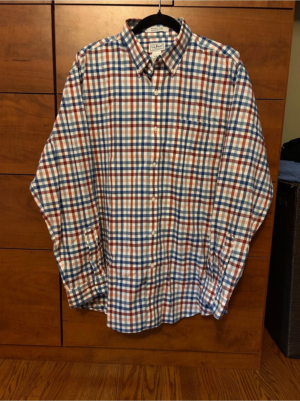 L.L. Bean Blue, Red & White Plaid Button-Down Shirt
